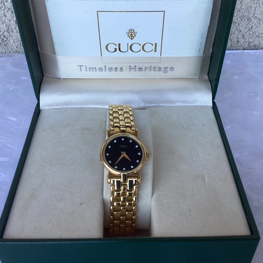 Gucci Vintage 3400L Watch Diamond Dial Gold Tone Good Preowned Condition